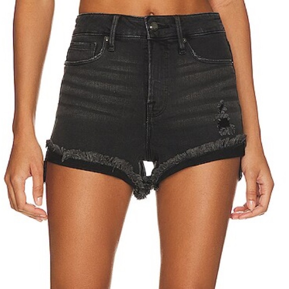 Good American Good Curve Black Frayed Denim Shorts Size 26